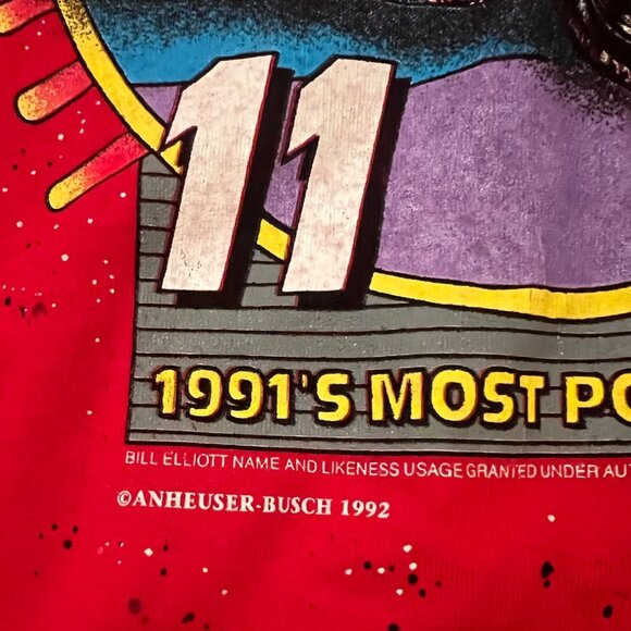 Vintage 1992 Bill Elliott Budweiser Racing T-Shirt XL NASCAR Red Single Stitch - Picture 3 of 5